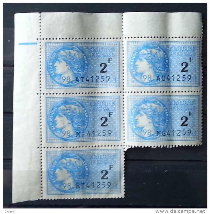 FRANCE -  5 Timbres FISCAUX 2f BLEU - Neufs - Timbres