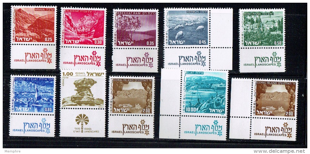 Landscapes Of Israel 10 Values With Phosphore Bands  The 2.00 Value With One And Two Bands. - Unused Stamps (with Tabs)