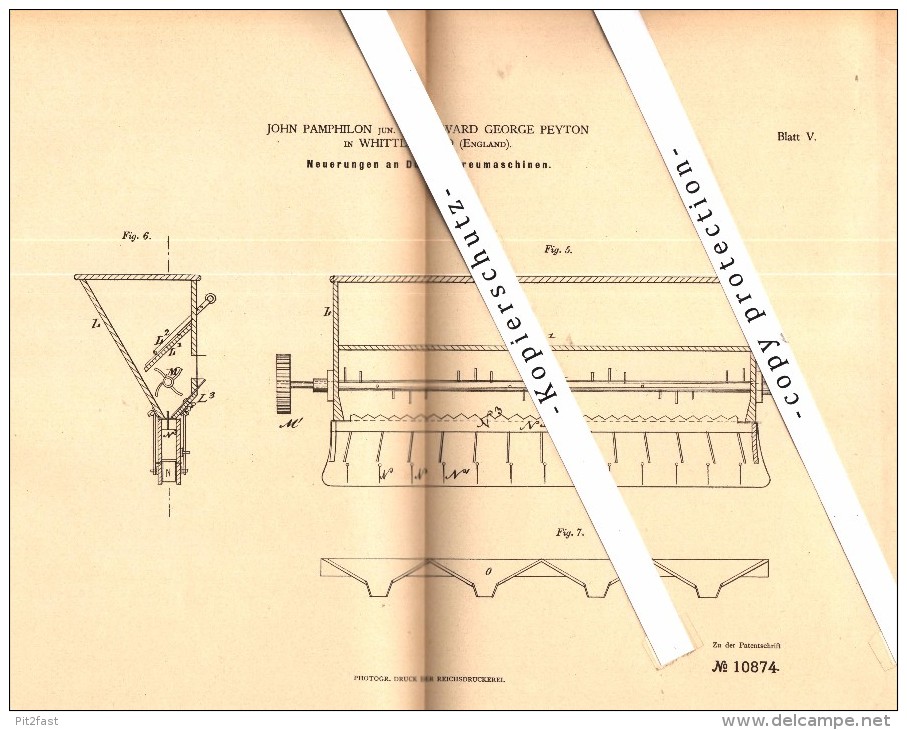 Original Patent - John Pamphilon And E.G. Peyton In Whittlesford , 1879 , Fertiliser Spreader , Agricultural !!! - Sonstige & Ohne Zuordnung