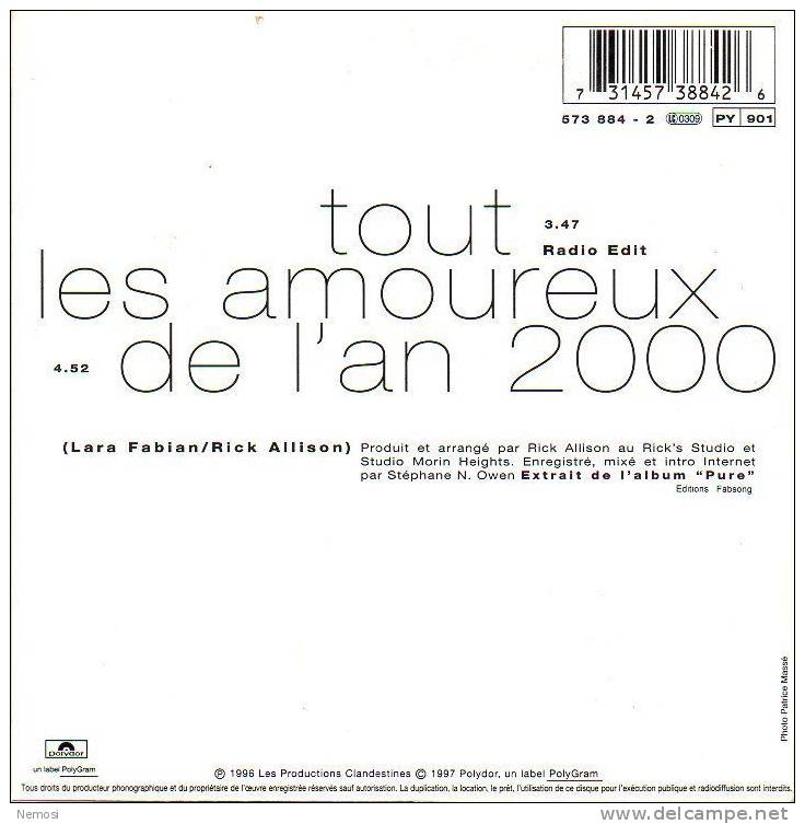 CD - Lara FABIAN - Tout (radio Edit - 3.47) - Les Amoureux De L´an 2000 (4.52) - Collector's Editions
