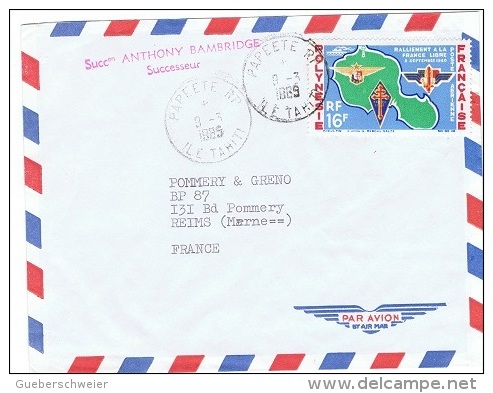 COL-L36 - POLYNESIE PA 8 Sur Lettre Par Poste Aérienne Pour Reims 1969 - Covers & Documents