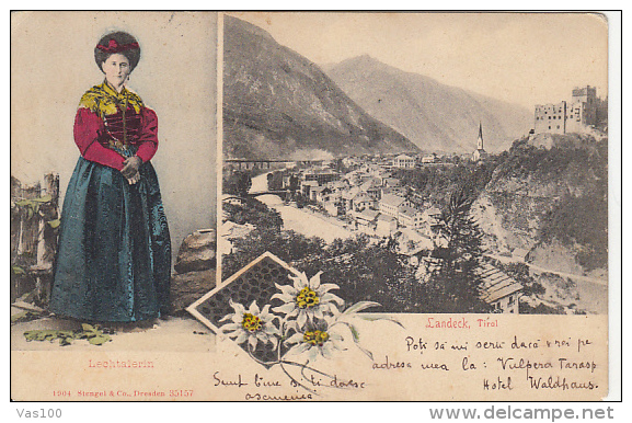 LANDECK- TOWN PANORAMA, CASTLE, BRIDGE, TRADITIONAL WOMAN COSTUME, EDELWEISS FLOWERS - Landeck