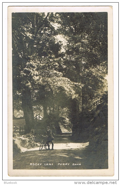 RB 1053 - Early Real Photo Postcard - Man &amp; Bicycle Rocky Lane - Perry Barr - Birmingham Warwickshire - Birmingham