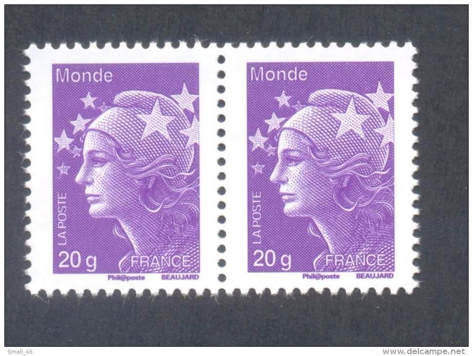 Marianne De Beaujard  -  V P "20 Gr Monde" Violet   - Adhésif TD 205 - 2 Timbres - Other & Unclassified