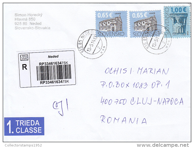 26727- ARCHITECTURE, SCULPTURE, STAMPS ON REGISTERED COVER, 2014, SLOVAKIA - Briefe U. Dokumente