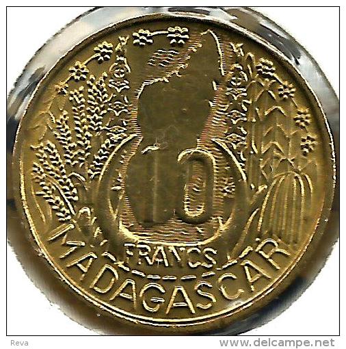 MADAGASCAR FRANCAISE 10 FRANCS MAP WHEAT LEAVES FRONT WOMAN HEAD BACK 1953 EF KM6 READ DESCRIPTION CAREFULLY !!! - Madagaskar