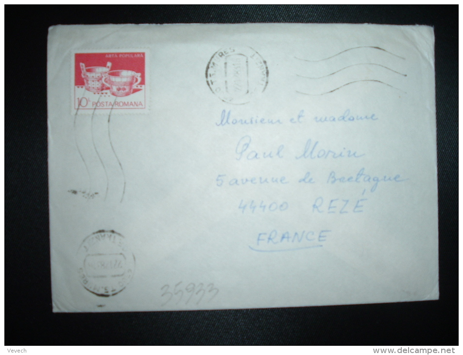 LETTRE POUR LA FRANCE TP ARTA POPULARA 10L OBL.MEC.22-12-83 TG.MURES TRANZIT - Lettres & Documents