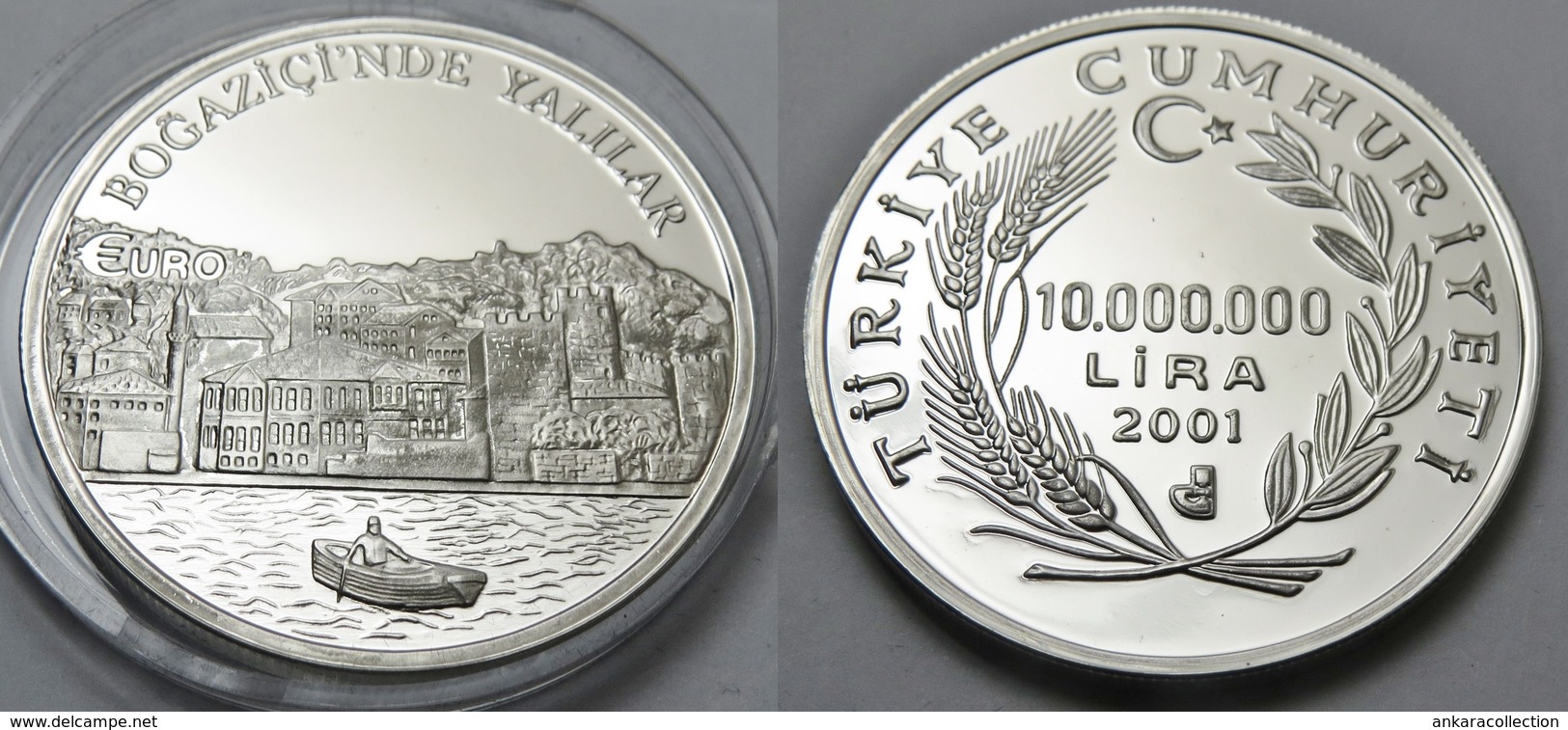 AC - BOSPHORUS MANSIONS, COMMEMORATIVE SILVER COIN TURKEY 2001 PROOF UNCIRCULATED - Turquie