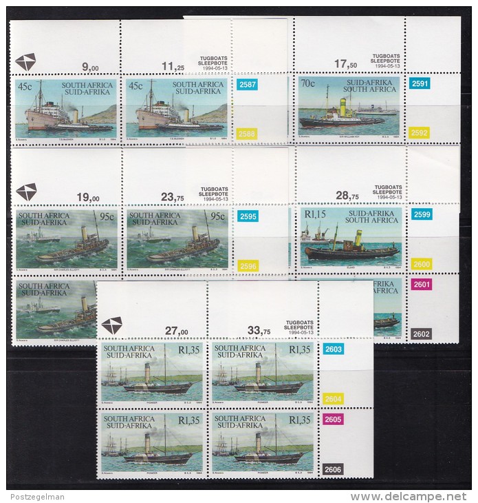 SOUTH AFRICA, 1994, MNH, Control Block Of 4, Haulage Ships, M 930-934 - Ongebruikt