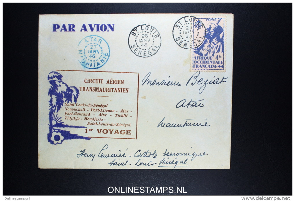 SENEGAL 1946 - Circuit Aérien Transmauritanien 1er Voyage - Lettre De St Louis, Sénégal Vers Atar, Mauritanie - Covers & Documents