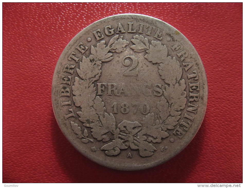 2 Francs 1870 A Paris Cérès 1521 - 1870-1871 Government Of National Defense