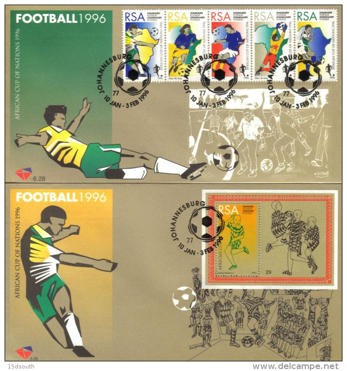 South Africa - 1996 Africa Cup Of Nations FDC Set # SG 898-903 , Mi 985-989 & Block 41 - Coppa Delle Nazioni Africane