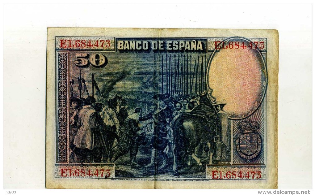 - ESPAGNE 1928 . BILLET 50 P. 1928 . - 50 Pesetas