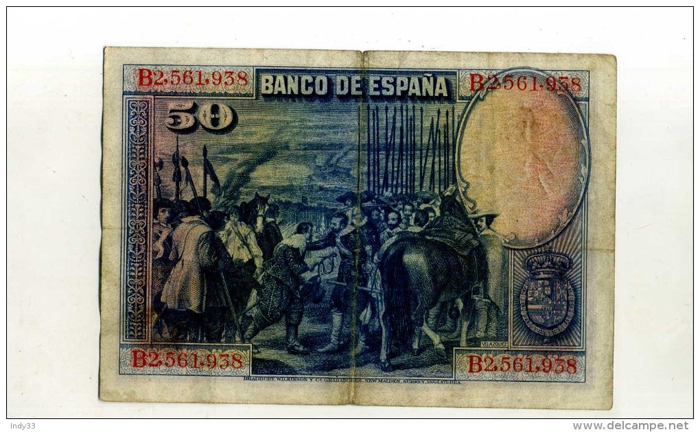 - ESPAGNE 1928 . BILLET 50 P. 1928 . - 50 Pesetas