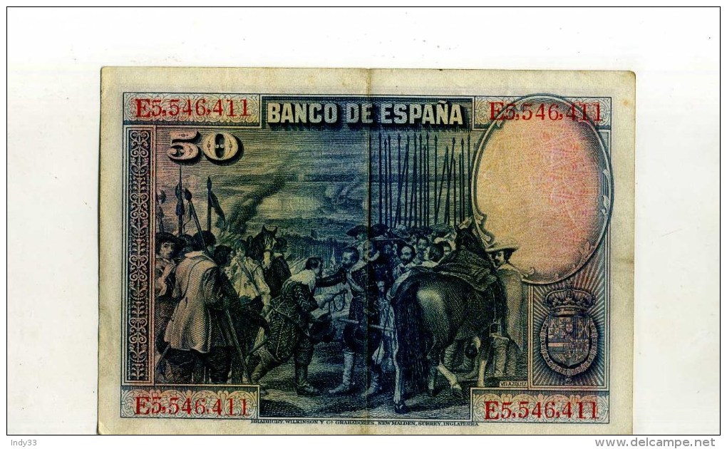 - ESPAGNE 1928 . BILLET 50 P. 1928 . - 50 Pesetas