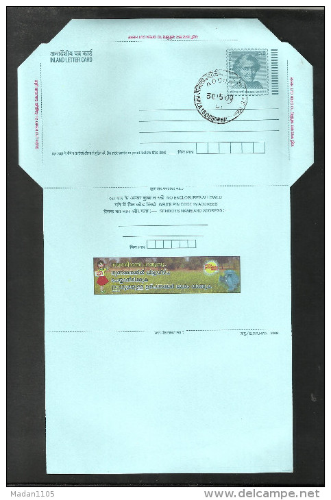 INDIA,  2009, POSTAL STATIONERY, Consumer Awareness,  Indira Gandhi Inland Letter Card, First Day  Cancellation - Inland Letter Cards