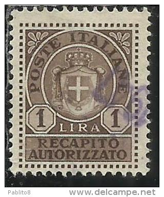 ITALIA REGNO ITALY KINGDOM 1946 LUOGOTENENZA RECAPITO AUTORIZZATO LIRE 1 LIRA USATO USED USATO - Autorisierter Privatdienst