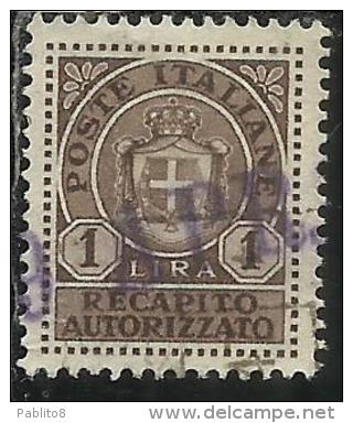 ITALIA REGNO ITALY KINGDOM 1946 LUOGOTENENZA RECAPITO AUTORIZZATO LIRE 1 LIRA USATO USED USATO - Recapito Autorizzato