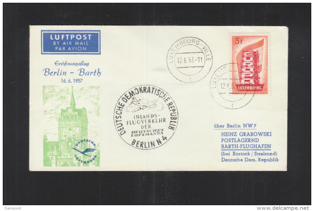 Luxemburg Lufthansa Flug Nach DDR 1957 - Lettres & Documents