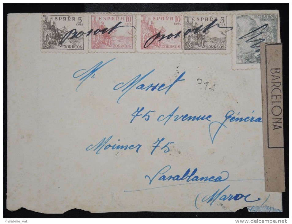 ESPAGNE - Enveloppe De Borost Pour Le Maroc En 1943 - Annulation Timbres à La Main Et Censure  - à Voir - Lot P9344 - Bolli Di Censura Nazionalista