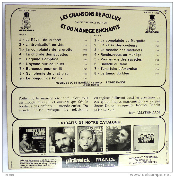 disque Vinyle 33T LES CHANSONS DE POLLUX ET DU MANEGE ENCHANTE ORTF - MR PICKWICK MPD 401 1974