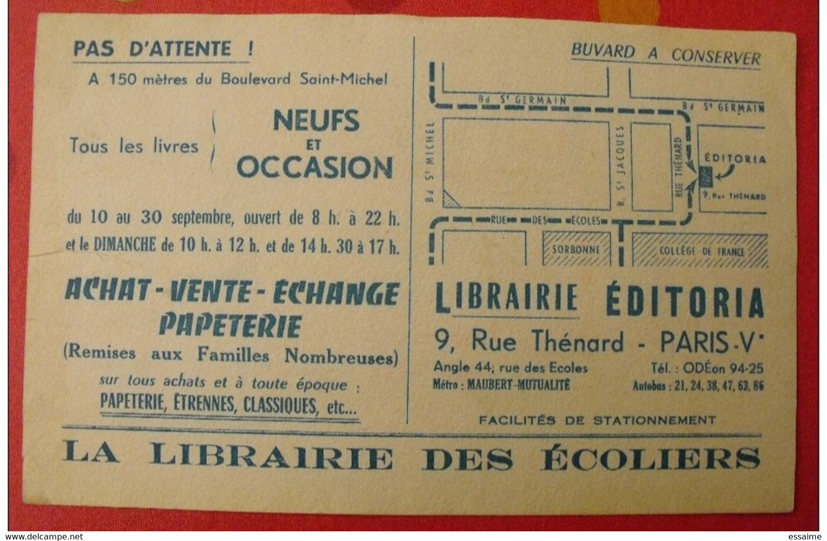 Buvard Librairie éditoria. écoliers. Paris. Vers 1950 - L