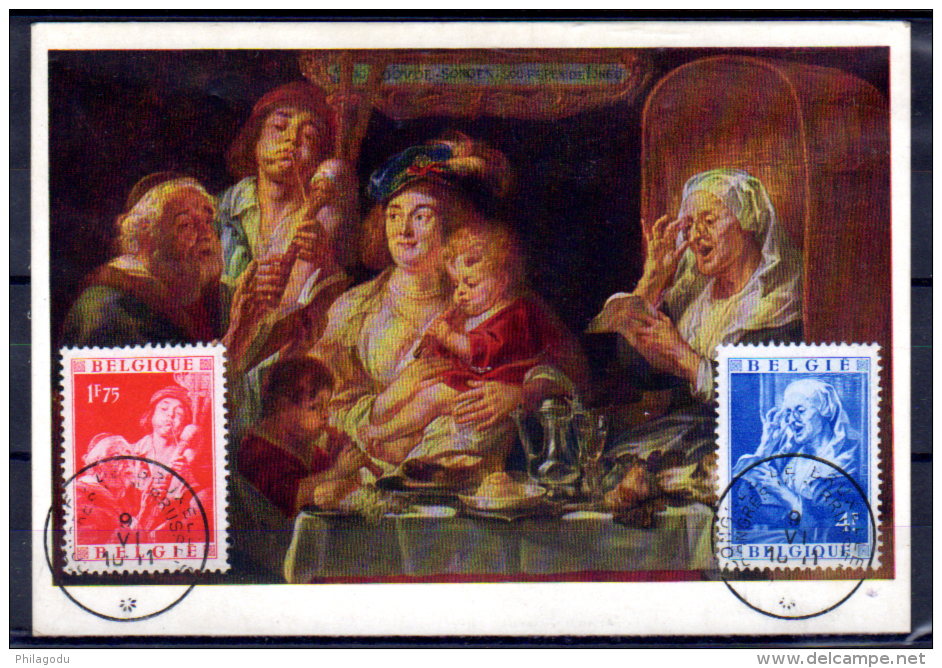 1949 Tableau De Jordaens, Sur Carte Maximum,Ø Dendermonde, 793 / 794, Music Pipebag Doedelzak Musette - 1934-1951