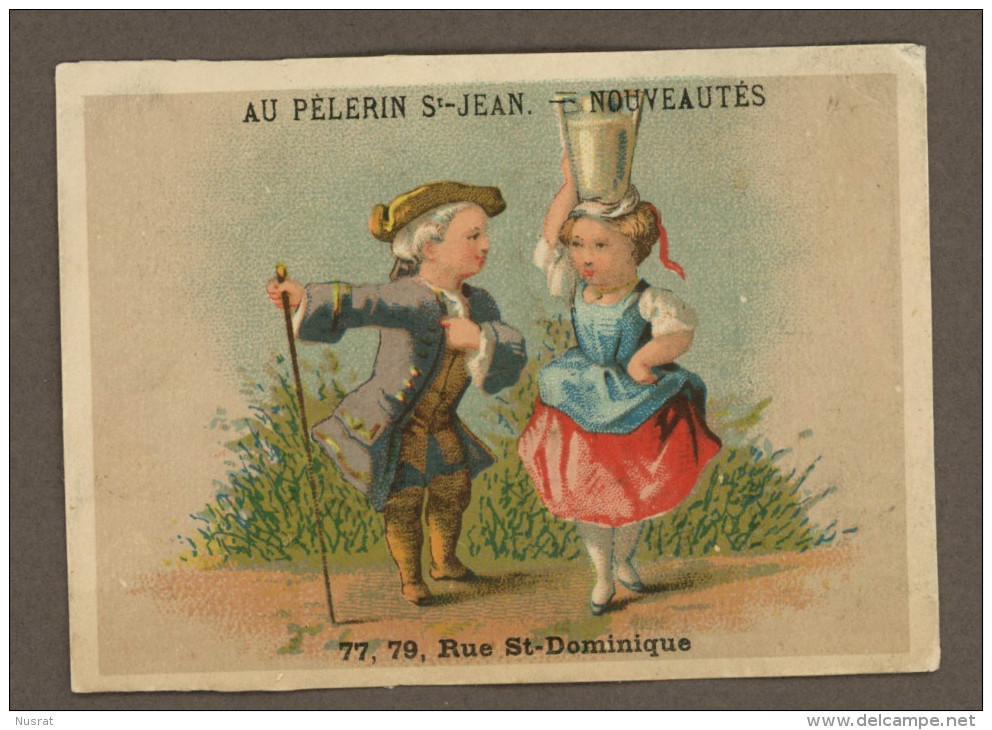 Paris, Au Pélerin St Jean,  Jolie Chromo Lith. Danmanville & Daumas, Couple, Jeune Femme Avec Pot Au Lait - Louit