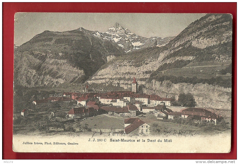 FXA-06  Saint-Maurice Et La Dent Du Midi. Jullien 180C. Cachet Lavey 1908 Timbre Manque - Saint-Maurice