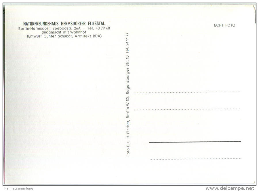 Berlin - Hermsdorf - Naturfreundehaus Hermsdorfer Fliesstal - Wohnhof - Seebadstrasse 26A - Foto-AK - Reinickendorf