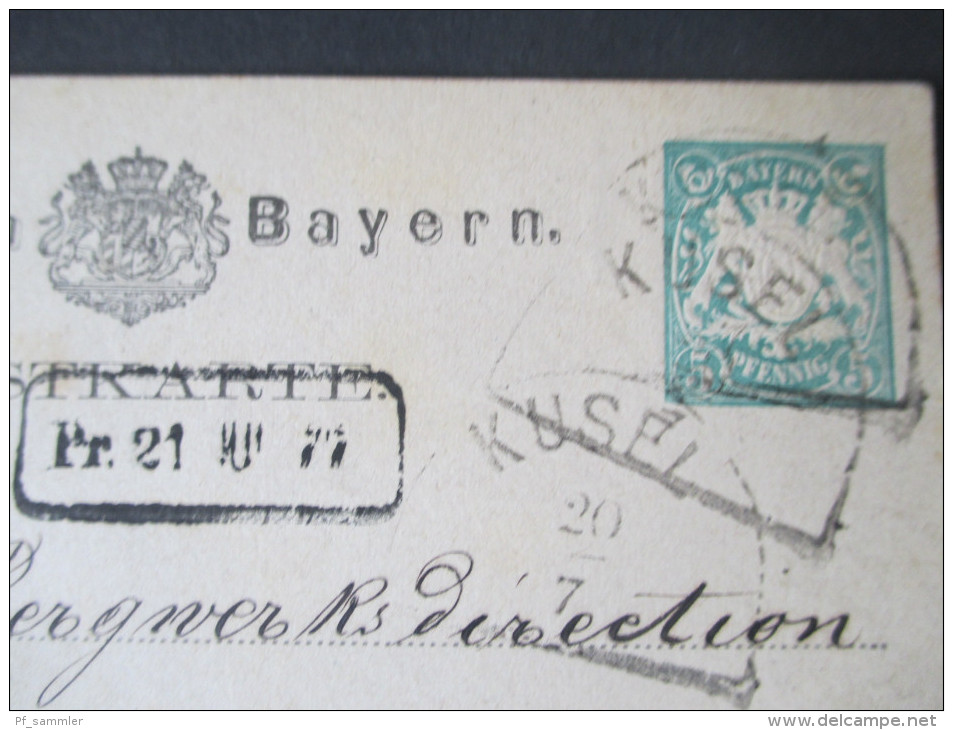 Bayern 1877 Ganzsache Halbkreisstempel Kusel. Nach Saarbrücken. An Die Bergwerks Direktion. Dreimal Gestempel!!! - Postal  Stationery