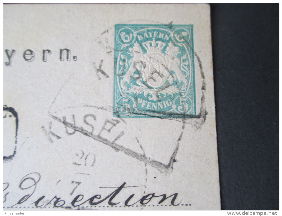 Bayern 1877 Ganzsache Halbkreisstempel Kusel. Nach Saarbrücken. An Die Bergwerks Direktion. Dreimal Gestempel!!! - Ganzsachen