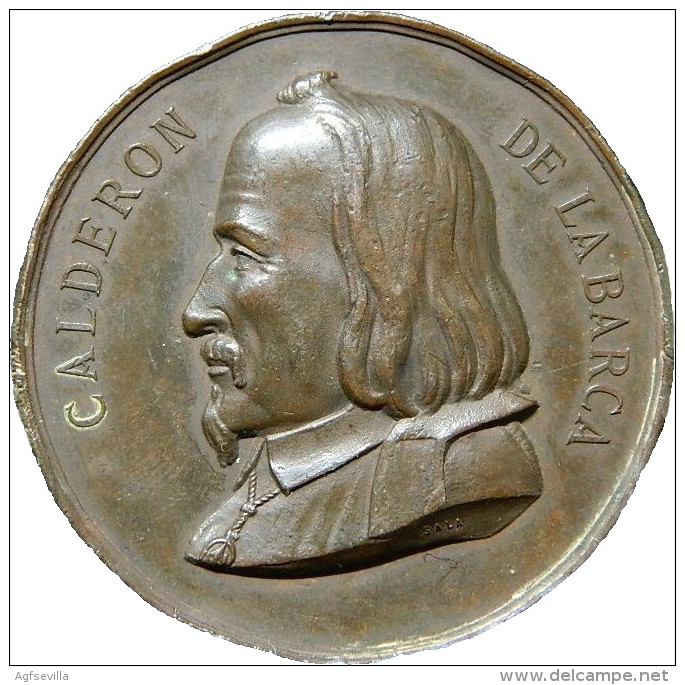 ESPAÑA. MEDALLA CENTENARIO DEL ESCRITOR PEDRO CALDERÓN DE LA BARCA. 1.881. ESPAGNE. SPAIN - Professionals/Firms