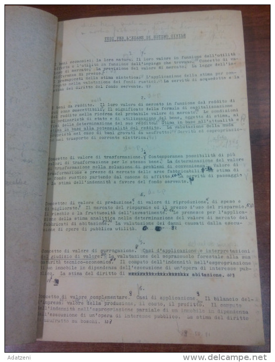 APPUNTI DATTILOSCRITTI TESI PER L’ESAME DI ESTIMO CIVILE PER GLI STUDENTI DI INGEGNERIA CIVILE ANNO 1966 PAGINE 111 DIME - Mathématiques Et Physique