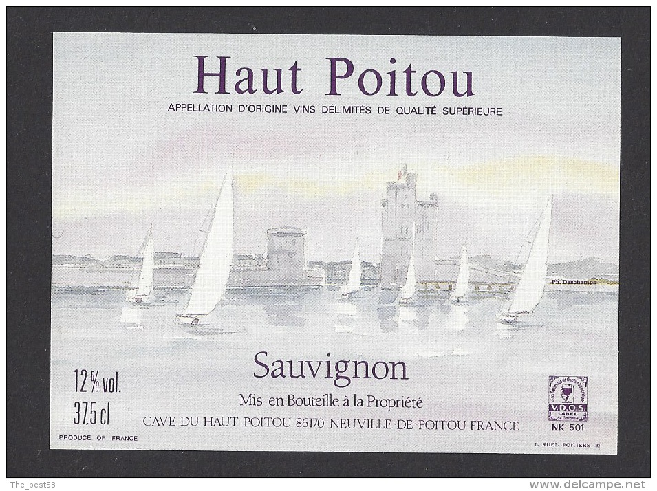 Etiquette De Vin Haut Poitou    -  Sauvignon  -  Thème Voiliers à La Rochelle - Sailboats & Sailing Vessels