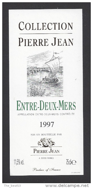 Etiquette De Vin Entre Deux Mers1997  -  Thème Bateau Voilier  -  Collection Pierre Jean - Sailboats & Sailing Vessels