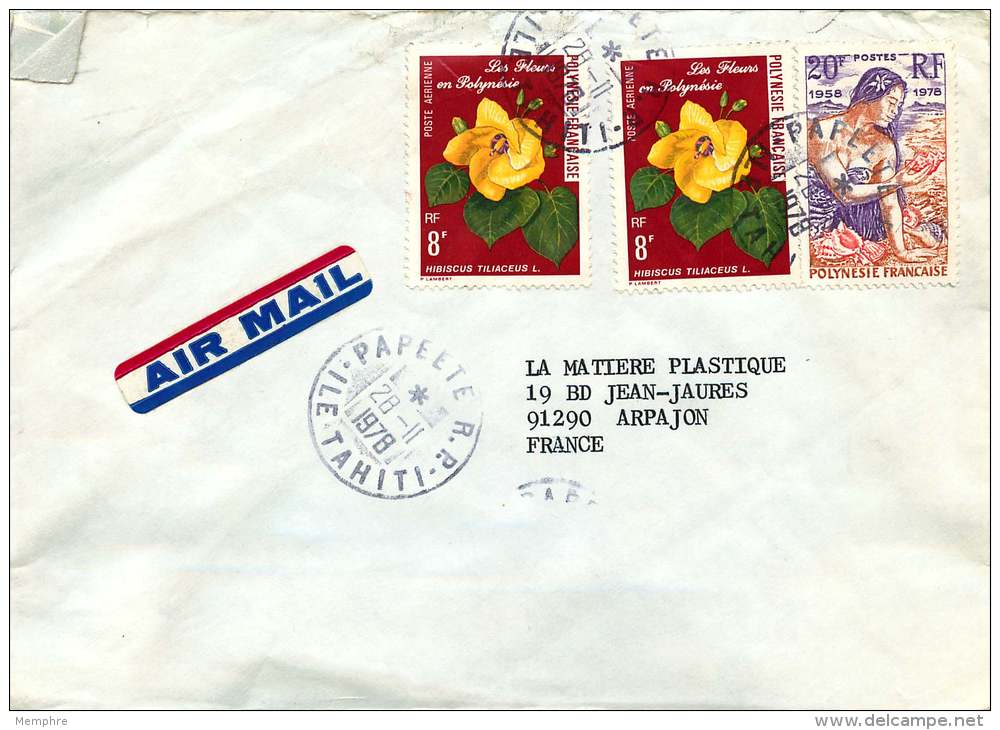 1978 Lettre Avion Pour La France   Hibiscus PA 126, 20è Ann Des Premiers Timbres 121 - Cartas & Documentos