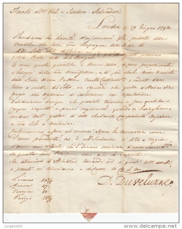 Precurseur, Van Londen Naar Trento, 1792 (07447) - ...-1840 Precursori