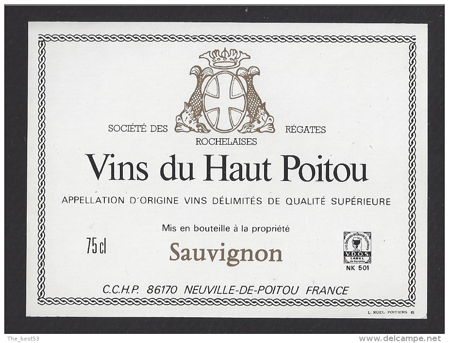 Etiquette De Vin Du Haut Poitou Sauvignon  -  Sté Des Régates Rochelaises  - Thème Bateau - Paquebotes