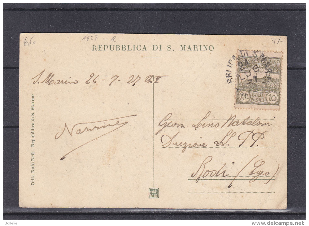 Saint Marin - Carte Postale De 1927 - Expédié Vers Rodi - Covers & Documents