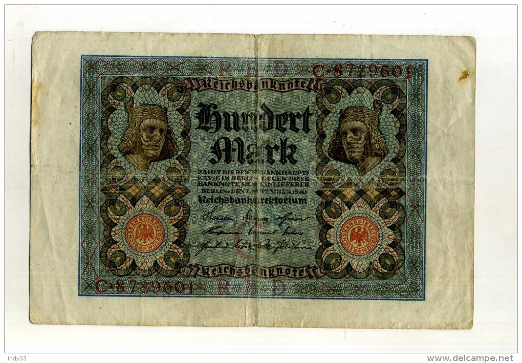 - ALLEMAGNE 1918/33 .  BILLET  100 M. 1920 . - 100 Mark