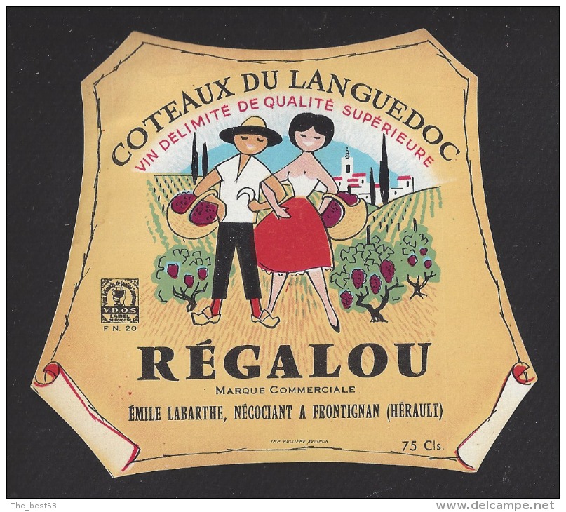 Etiquette De Vin Coteaux Du Languedoc  - Régalou   - Thème Couple  -   E. Labarthe à Frontignan  (34) - Parejas