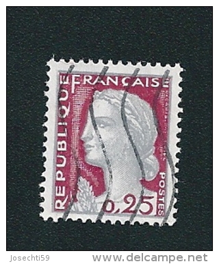 N° 1263 Marianne De Decaris 0.25 1960 France  Oblitéré Rouge Et Gris Foncé - 1960 Marianna Di Decaris