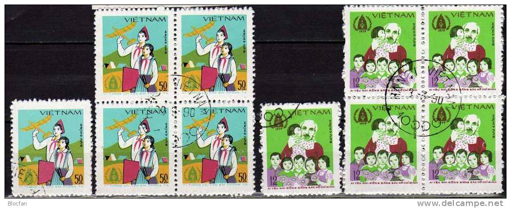 Jahr Des Kindes 1979 Vietnam 1040,1042+4-Block O 5€ Kinder Spielend Bloque Hoja Bloc UNO M/s Children Sheets Bf Viet Nam - Marionetten