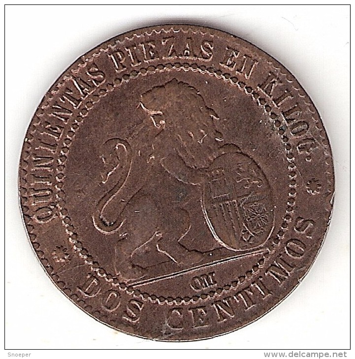 Spain 2 Centimos 1870  Km 661vf+ - Premières Frappes