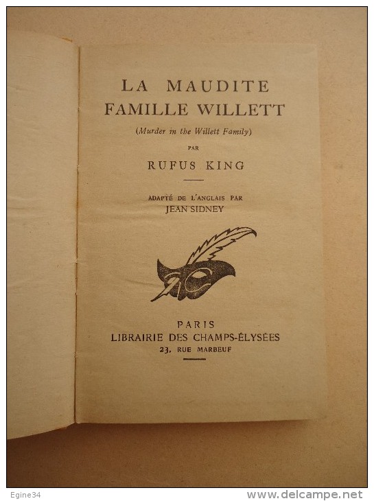 Editions Le Masque - Rufus Ling - La Maudite Famille Willett - 1936 - - Le Masque