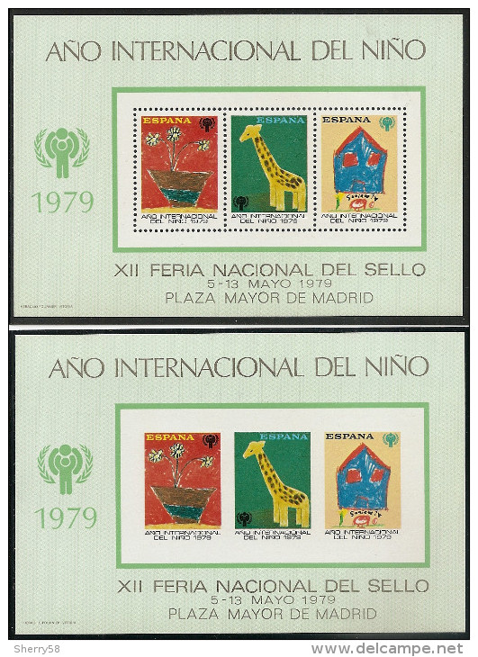 1979- AÑO INT. DEL NIÑO. FERIA NACIONAL DEL SELLO. HOJAS RECUERDO 75 Y 76. DENTADO Y SIN DENTAR. NUMERADAS DORSO - Feuillets Souvenir