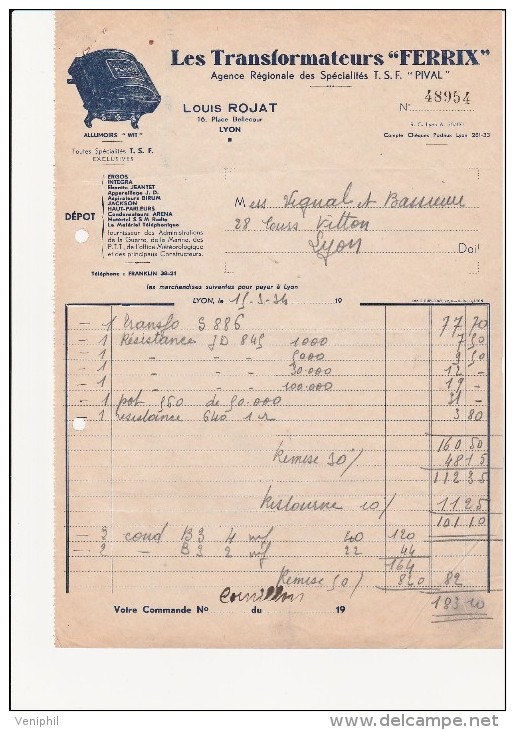 LES TRANSFORMATEURS "FERRIX" LOUIS ROJAT - LYON - ANNEE 1934 - Electricité & Gaz