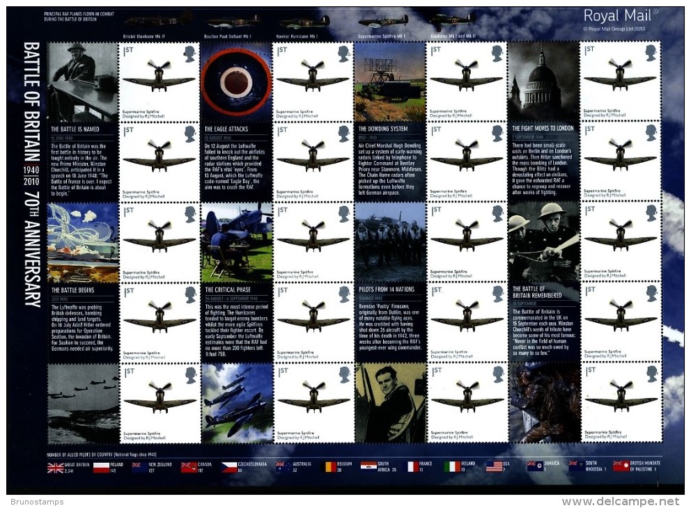 GREAT BRITAIN - 2010  BATTLE OF BRITAIN  GENERIC SMILERS SHEET   PERFECT CONDITION - Hojas & Múltiples