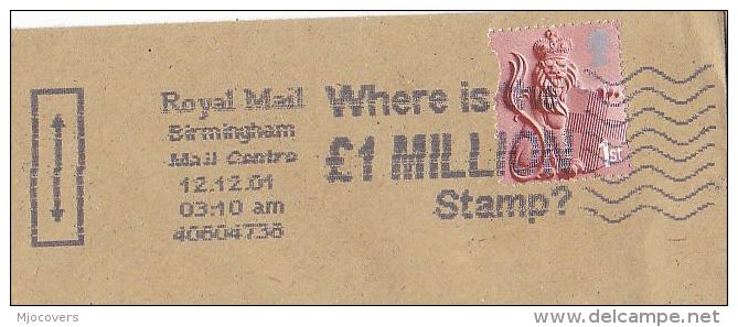 2001 GB COVER Slogan WHERE IS £1 MILLION POUND STAMP Birmingham  Franked 1st LION Lions - Briefe U. Dokumente